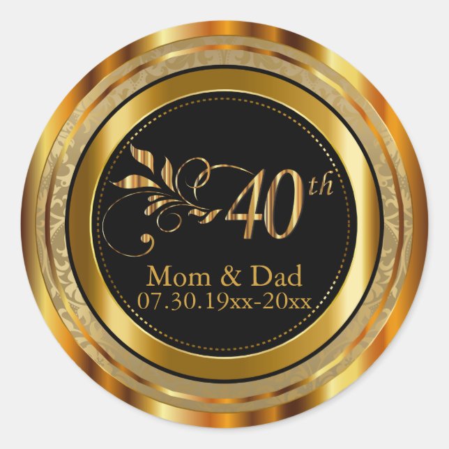 40th Wedding Anniversary Classic Round Sticker (Front)