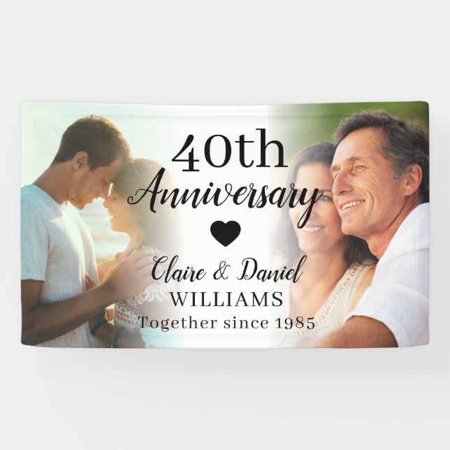 40th Wedding Anniversary Custom 2 Photo Collage Banner (Horizontal)
