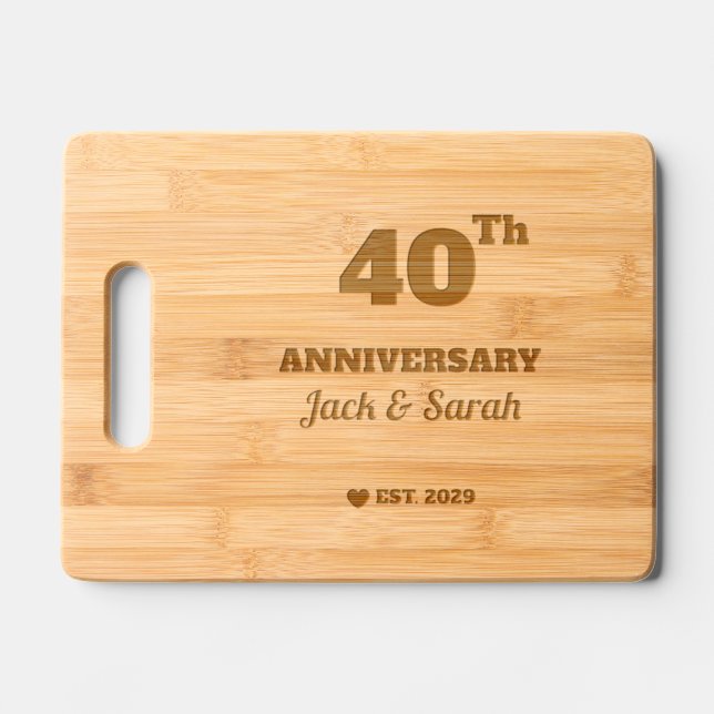 40th Wedding Anniversary Custom Couple Name Engraved Cutting Board (Front)