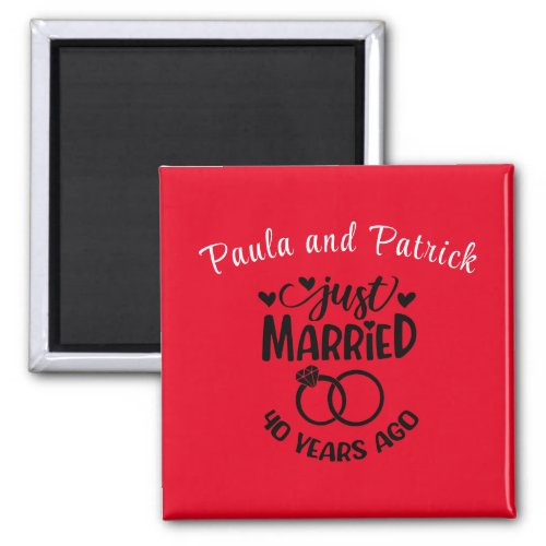 40th Wedding Anniversary Custom Names Ruby Red Magnet