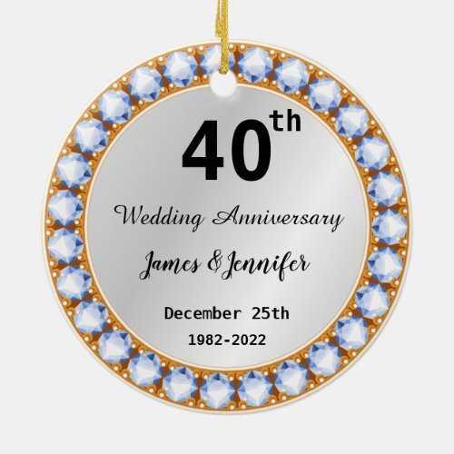 40th Wedding Anniversary diamond Custom Names  Ceramic Ornament