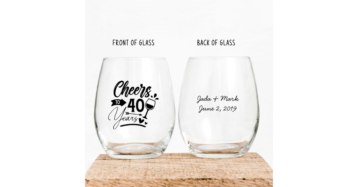 40th Wedding Anniversary Elegant Celebration Stemless Wine Glass | Zazzle