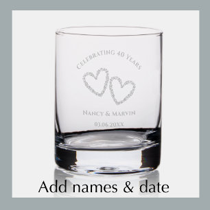 40th Wedding Anniversary Elegant Heart Keepsake Rocks Glass
