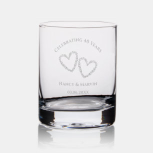 40th Wedding Anniversary Elegant Heart Keepsake Rocks Glass