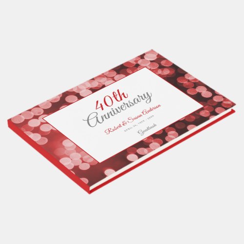 40th Wedding Anniversary  Elegant Red Bokeh Guest Book