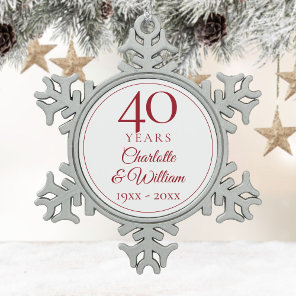 40th Wedding Anniversary Elegant Ruby Snowflake Pewter Christmas Ornament