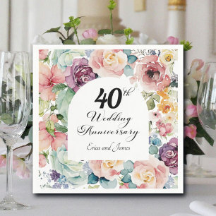 40th Wedding Anniversary Elegant Script Floral Napkins