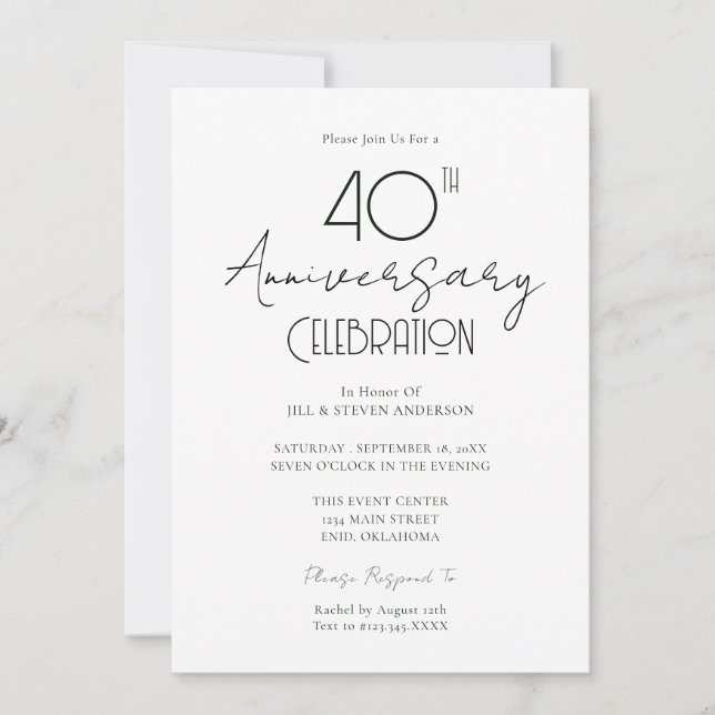 40th Wedding Anniversary Elegant Script Invitation (Front)