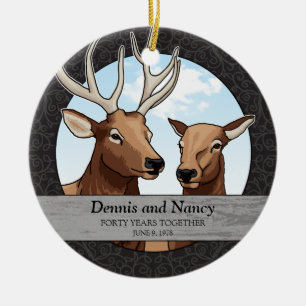 40th Wedding Anniversary, Elk Personalized Ceramic Ornament