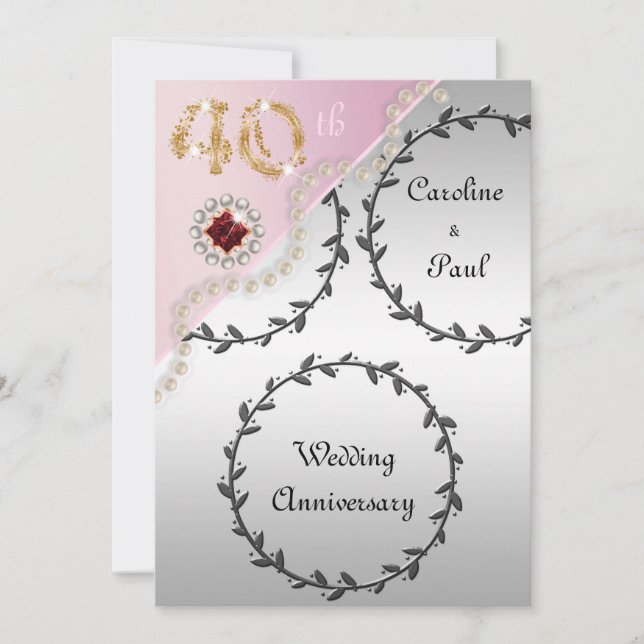 40th Wedding Anniversary Embossed Silver Rose Gold Invitation (Front)