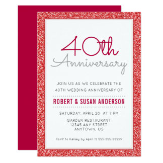 40th Wedding Anniversary Faux Red Glitter Invitation