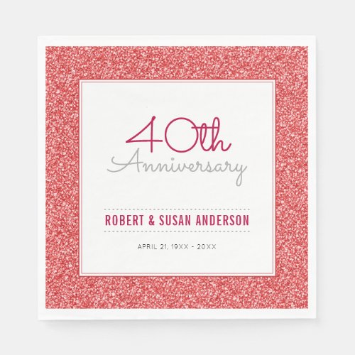 40th Wedding Anniversary Faux Red Glitter Paper Napkins