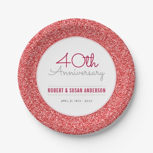 40th Wedding Anniversary Faux Red Glitter Paper Plates