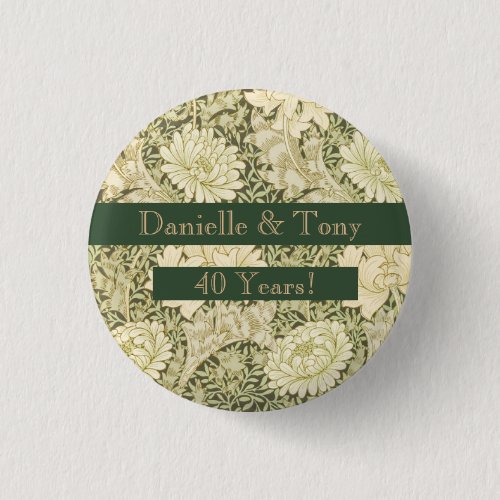 40th Wedding Anniversary Floral  Button