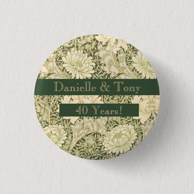 40th Wedding Anniversary Floral  Button (Front)