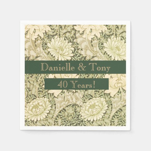40th Wedding Anniversary Floral Cocktail Napkins