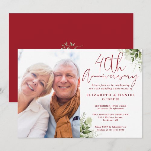 40th Wedding Anniversary Floral Greenery Photo