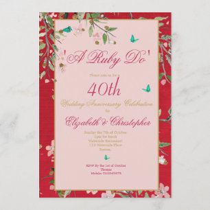40th Wedding Anniversary Floral Red A Ruby Do Invitation