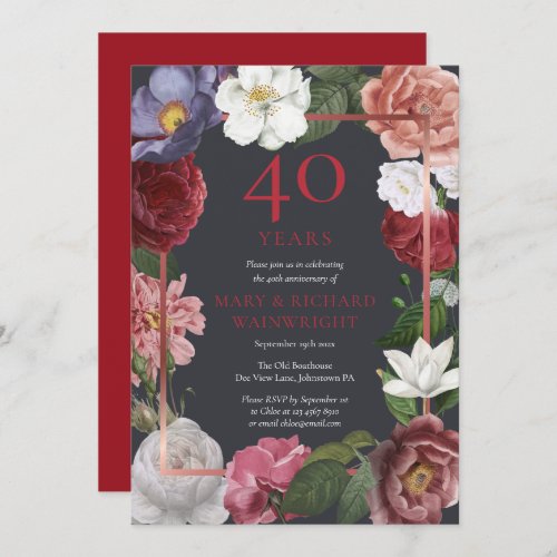 40th Wedding Anniversary Floral Rose Chic Ruby Invitation