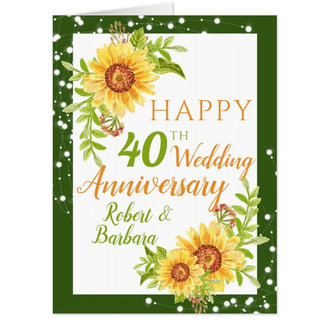 40th Wedding Anniversary Floral Sunflower Jumbo Card (Front)