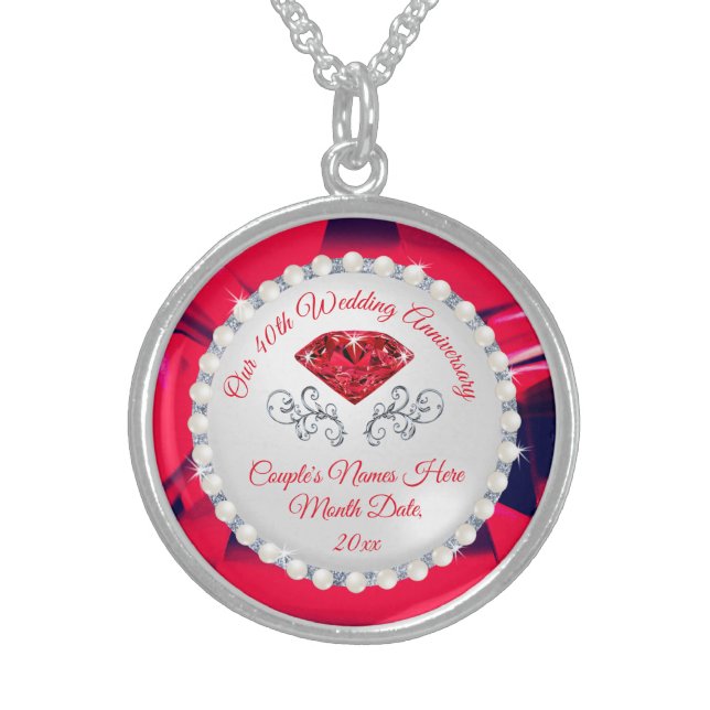 40th Wedding Anniversary Gift for Wife,  Sterling Silver Necklace (Front)