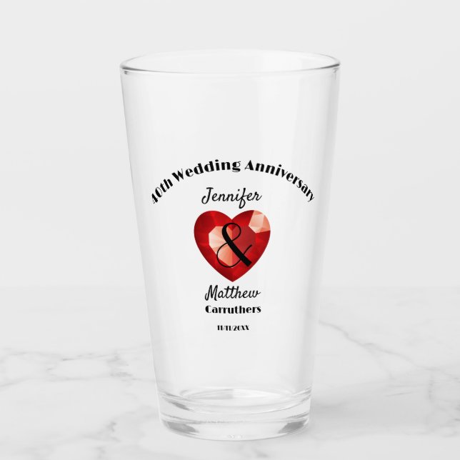 40th Wedding Anniversary Gift Personalized Glass (Front)