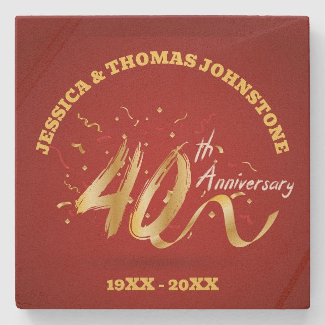 40th Wedding Anniversary Gift Personalized  Stone Coaster (Front)