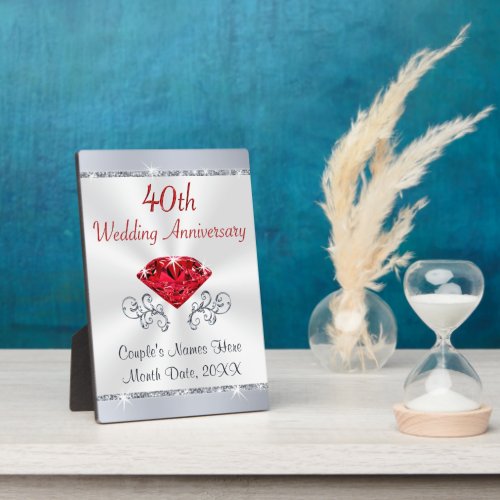 40th Wedding Anniversary Gifts for Friends Family Plaque