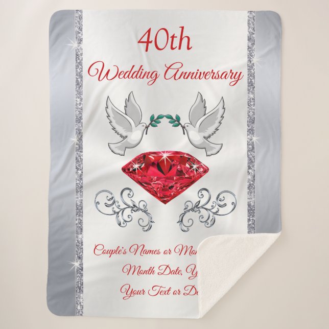40th Wedding Anniversary Gifts for Parents Sherpa Blanket (Front)