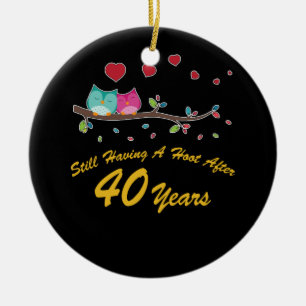 40th Wedding Anniversary Gifts Owl Couple Ceramic Ornament