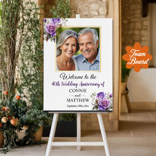 40th Wedding Anniversary Gold Frame Purple Roses Foam Board