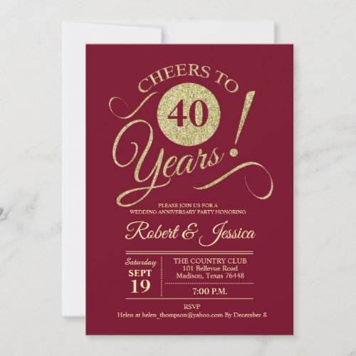 40th Wedding Anniversary Gold Ruby Red