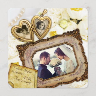 40th Wedding Anniversary Golden Heart Locket Frame Invitation
