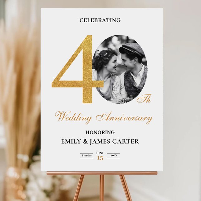 40th Wedding Anniversary Golden Personalized Photo Foam Board (Creator Uploaded)