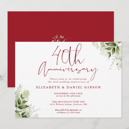 40th Wedding Anniversary Greenery Floral
