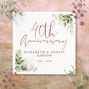 40th Wedding Anniversary Greenery Floral Napkins