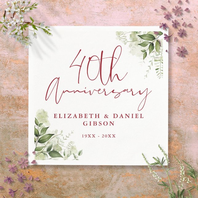40th Wedding Anniversary Greenery Floral Napkins (40th Wedding Anniversary Greenery Floral Napkins)