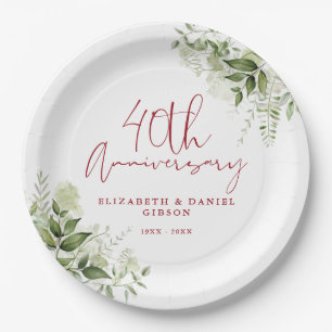 40th Wedding Anniversary Greenery Floral Paper Plates