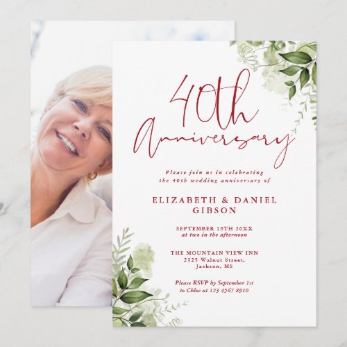 40th Wedding Anniversary Greenery Floral Photo