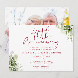 40th Wedding Anniversary Greenery Floral Photo Invitation