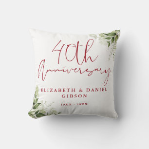 40th Wedding Anniversary Greenery Floral Photo Throw Pillow