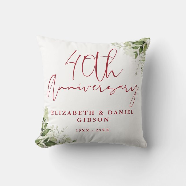 40th Wedding Anniversary Greenery Floral Photo Throw Pillow (Front)