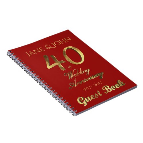 40th Wedding Anniversary Guest Book Gold Ruby