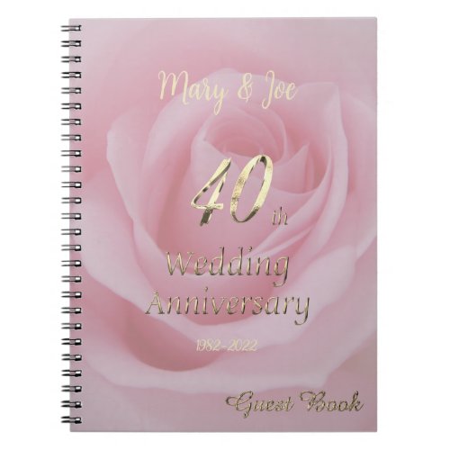 40th Wedding Anniversary Guest Book Pink Rose