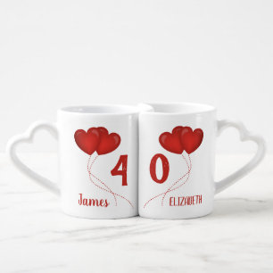 40th Wedding Anniversary Heart Personalized  Coffee Mug Set