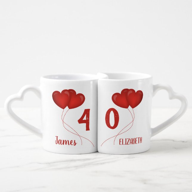 40th Wedding Anniversary Heart Personalized  Coffee Mug Set (Front Nesting)