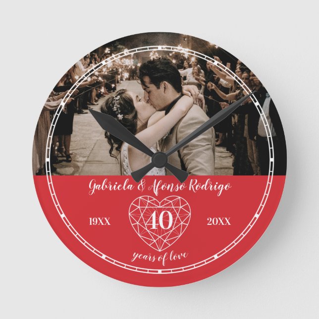 40th Wedding Anniversary heart ruby red Round Clock (Front)