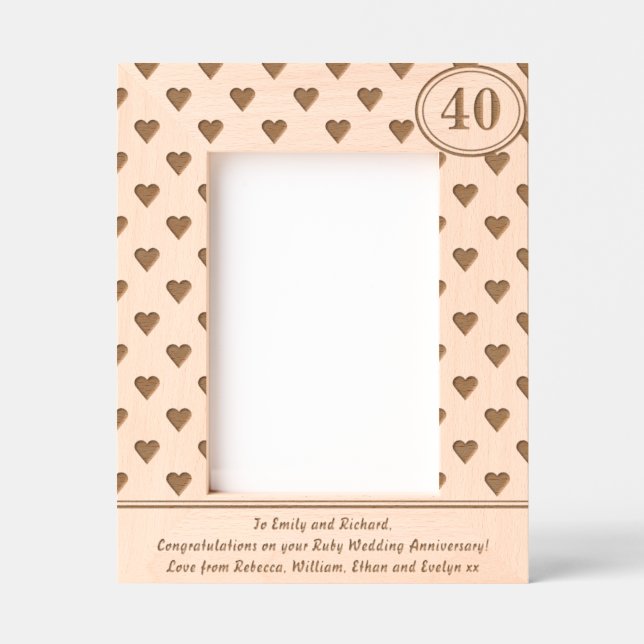 40th Wedding Anniversary Hearts Pattern Engraved Frames (Front)
