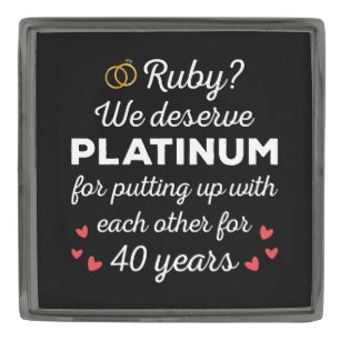 40th Wedding Anniversary I - Ruby Funny Couple Gunmetal Finish Lapel Pin