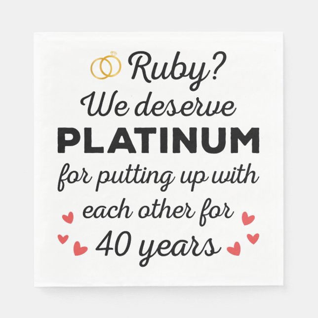 40th Wedding Anniversary I - Ruby Funny Couple Napkins (Front)